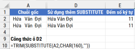 Loại bỏ các dấu cách thừa số 32 và số 160 trong Excel