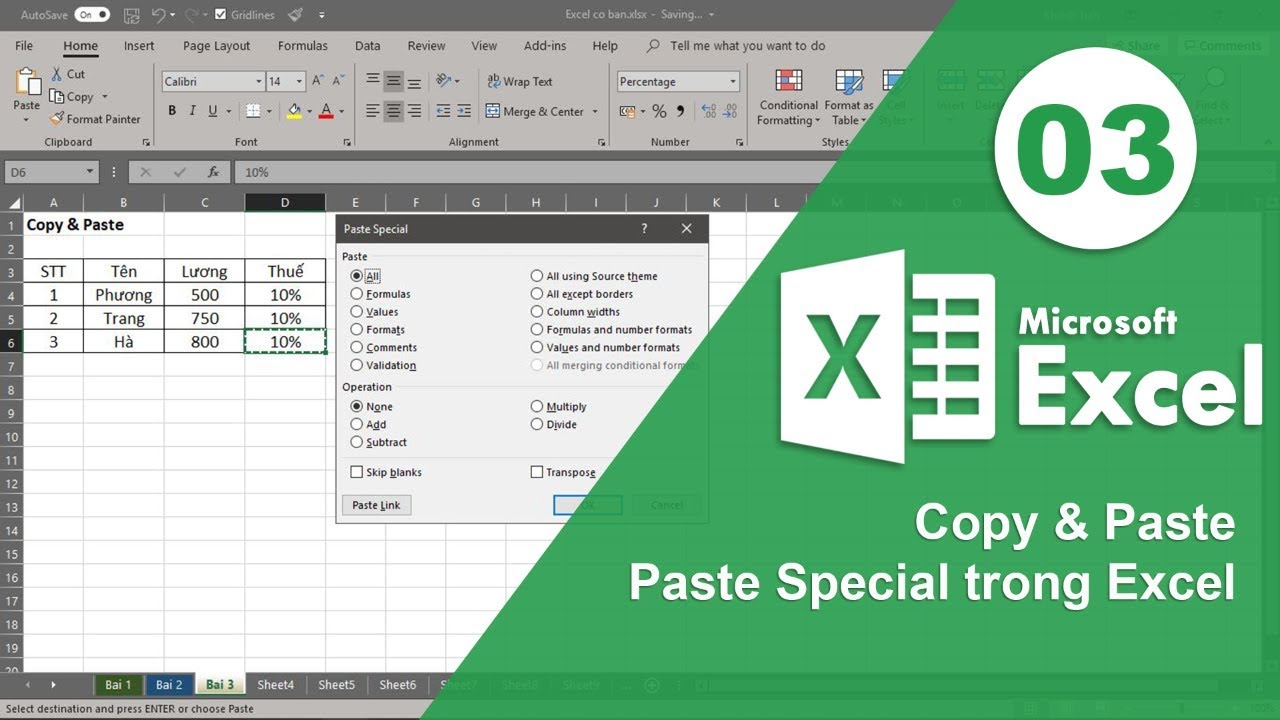 SỬ DỤNG TÍNH NĂNG SKIP BLANKS CỦA EXCEL